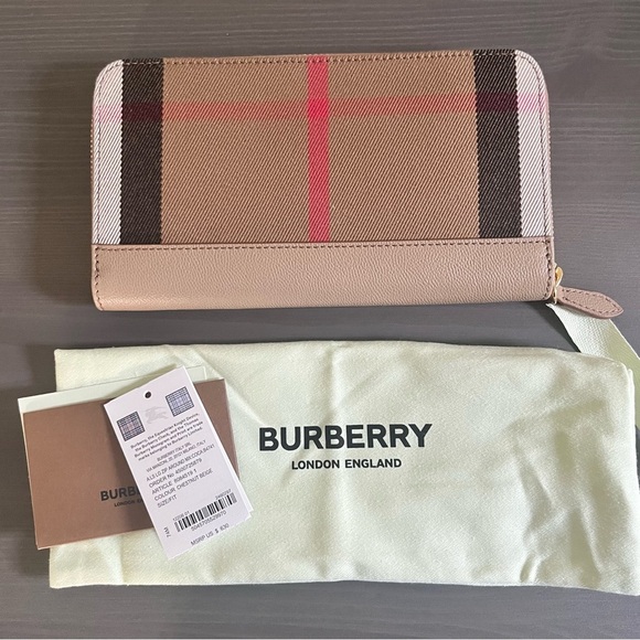BURBERRY Authentic Zip Around Wallet Nova Check Chestnut and Mocha Leather - Picture 1 of 8
